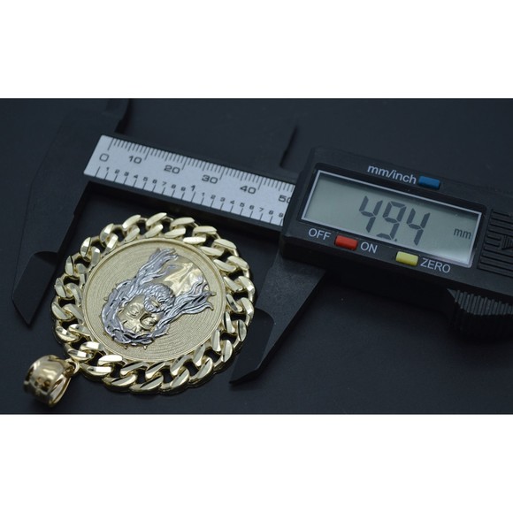 Real 10K Yellow Gold Jesus Head Curb Chain Frame Medallion Pendant 49.4mm 13.1gr - Picture 5 of 7
